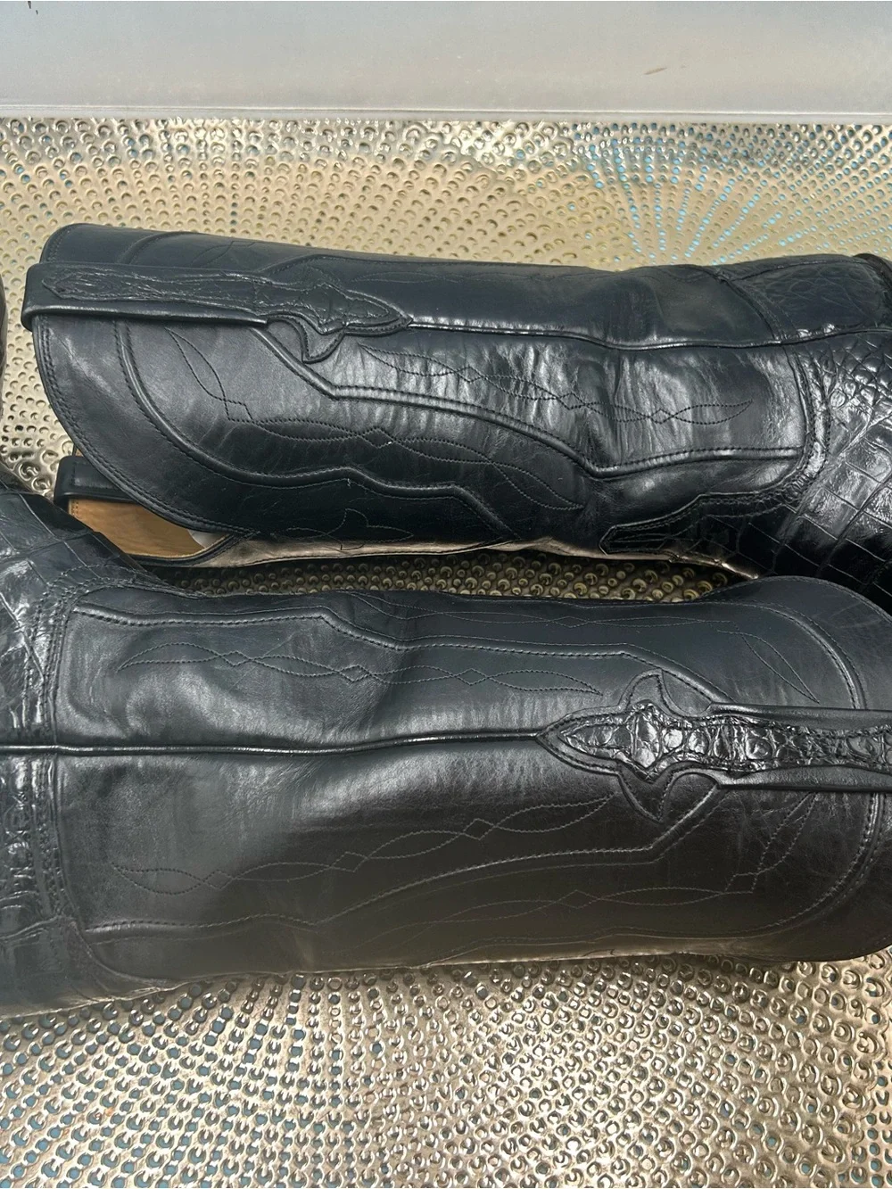 Lucchese Black Crocodile exotic Print men 8 cowboy boots